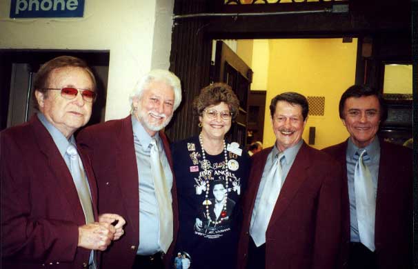 Photo of Elvis' Angels Fan Club President, Dianne Harmon (formerly Dianne Patrick), with legendary quartet, The Jordanaires